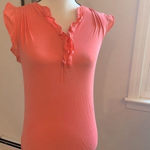 Theory pink ruffle sleeve lightweight shirt